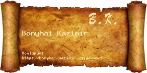 Bonyhai Kazimir névjegykártya